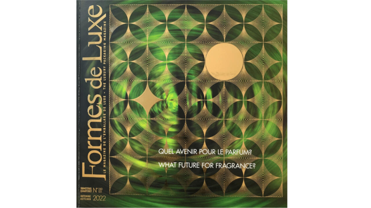 Illustration of the Formes de Luxe cover with golden design elements on a dark green background