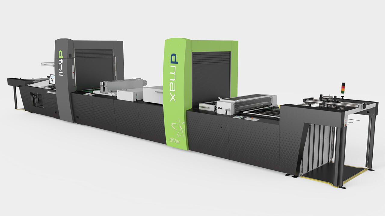 Rendering of a meter-long digital printing unit from Steinemann DPE on a white background