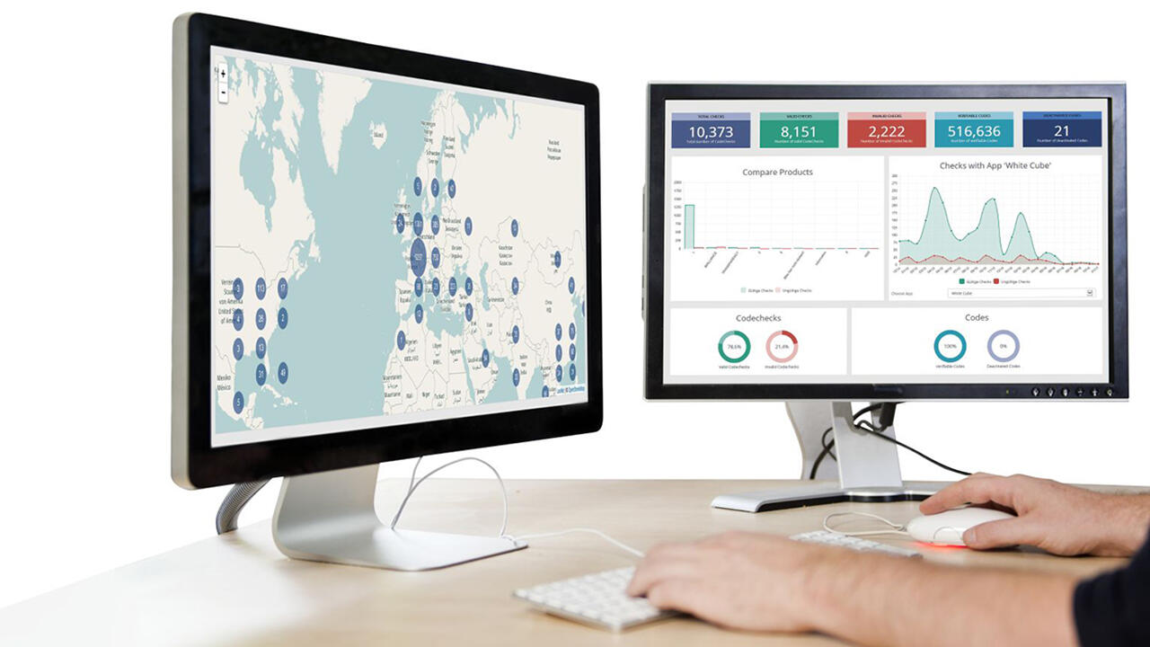 Two screens with preview of TRUSTCODE® admin center and user in front