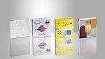 Set of four inhouse designed folding boxes, realized with hot stamping, digital transfer & cold transfer