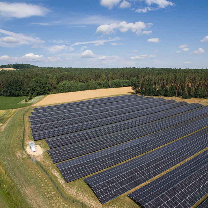 Field with photovoltaic systems in Germany