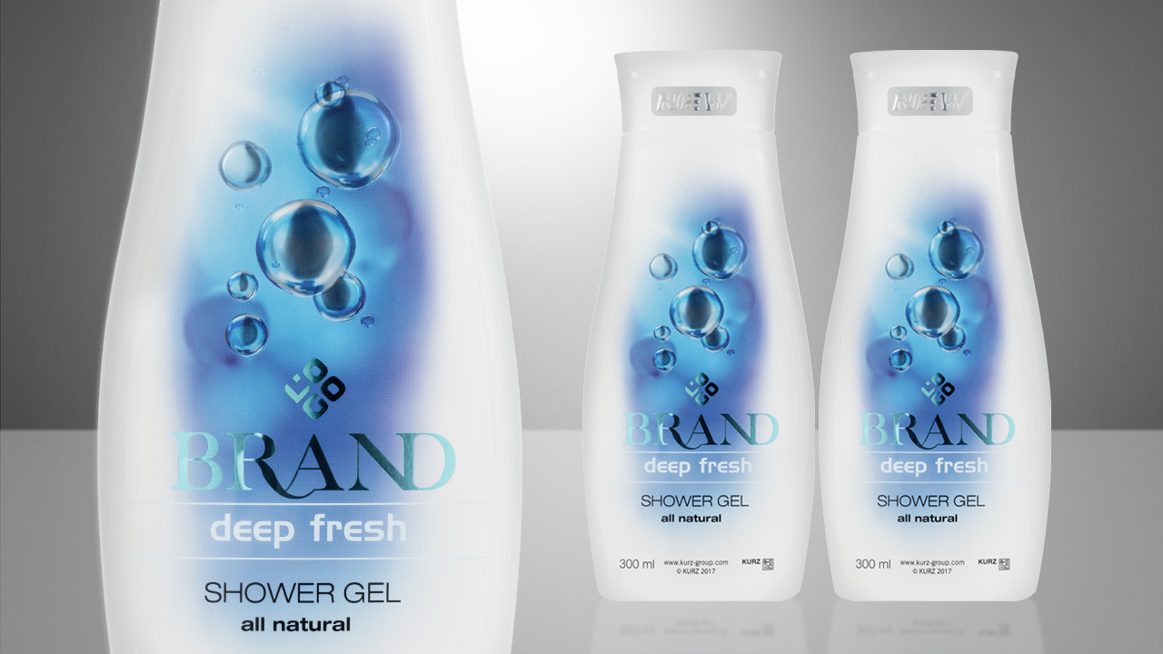 TRUSTSEAL ® for labels: sparkling inside and outside Bottle set with blue 3D bubble effect on labels